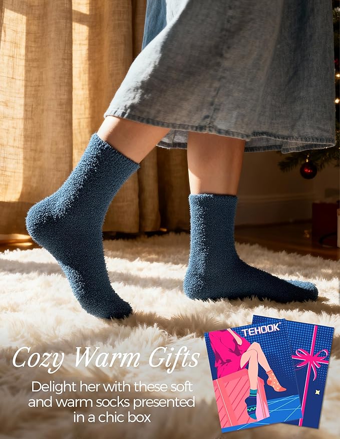 TEHOOK Warm & Cozy Gifts for Women, Fluffy Fuzzy Plush Sleeping Slipper Socks - Soft Warm Fabric