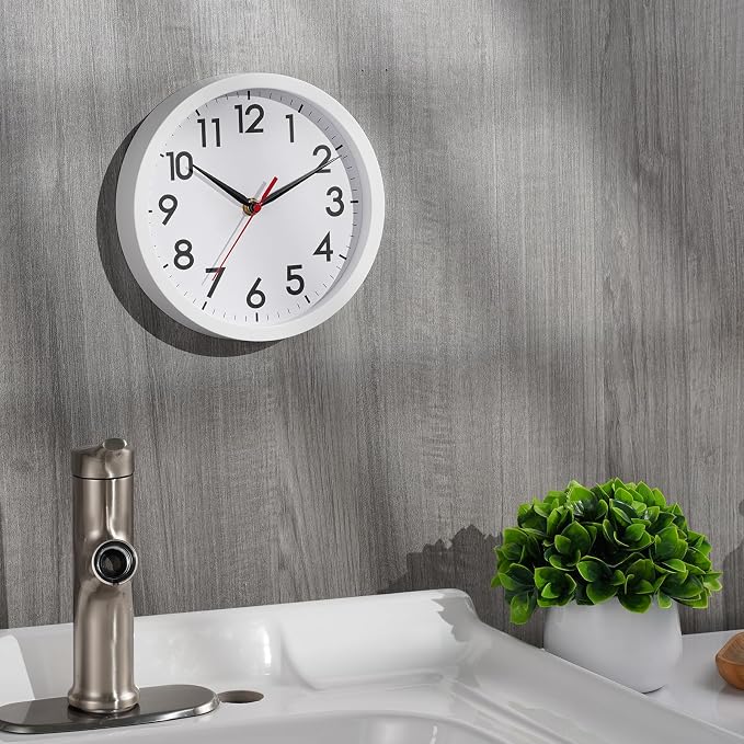 AKCISOT 8 Inch Wall Clock, Battery Operated Analog Clock, Silent Non-Ticking, Ideal for Bedroom, Bathroom, Kitchen, Office and School, White