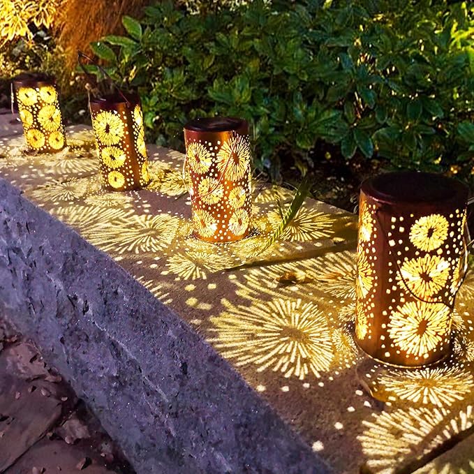 Mothers Day Gifts, Fireworks Birthday Gifts for Women, Solar Lanterns Outdoor Waterproof, Garden Decor Metal Hanging Decorative Solar Lights for Patio Yard Lawn, Gardening Gifts for Women Mom Grandma