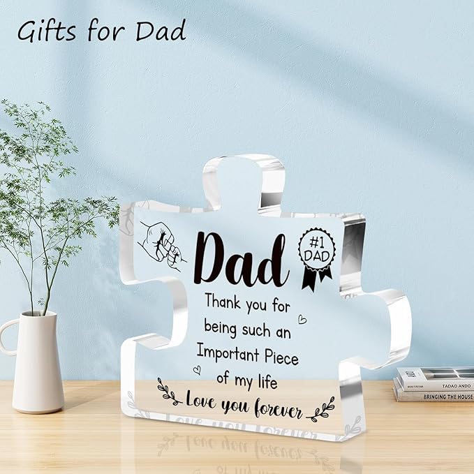 Gifts for Dad, Dad Birthday Gifts- Acrylic Dad Puzzle Plaque, Dad Valentines Gift from Daughter, Fathers Day Presents from Son, Father's Day Gift Ideas, Keepsake Decor, Paperweight