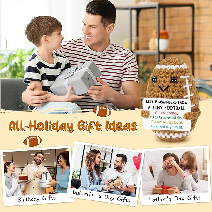 BiuNiuring Positive Inspirational Crochet Football Gifts for Teens Women & Men, Funny Cute Little Reminders Stress-Relief Birthday Gifts for College Friends, Coworkers, Bosses, Her, Him