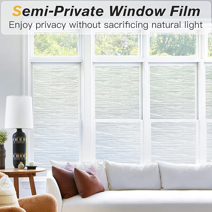 Haton Window Privacy Film, Frosted Glass Privacy Window Clings, Sun Blocking Frosting Opaque Coverings, Static Cling Removable Decorative Stickers for Home Door, Non-Adhesive 17.5" x 157.4"