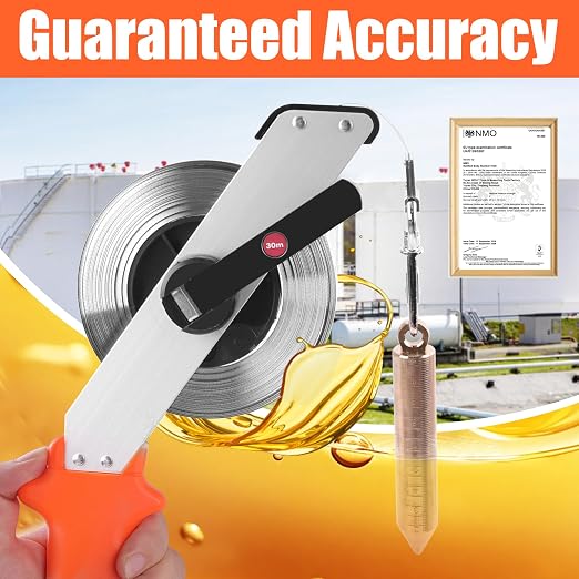 Cekegon Oil Gauging Tape, 33ft/10M Stainless Steel Sounding Tape Measure, Oil Tank Gauging Tape with Brass Plumb Bob