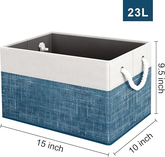 Fab totes Storage Bins [50-Pack], Foldable Storage Baskets for Organizing Toys, Books, Shelves, Closet, Large Storage Box with Rope Handles, Sturdy Organizer Bins, White & Black