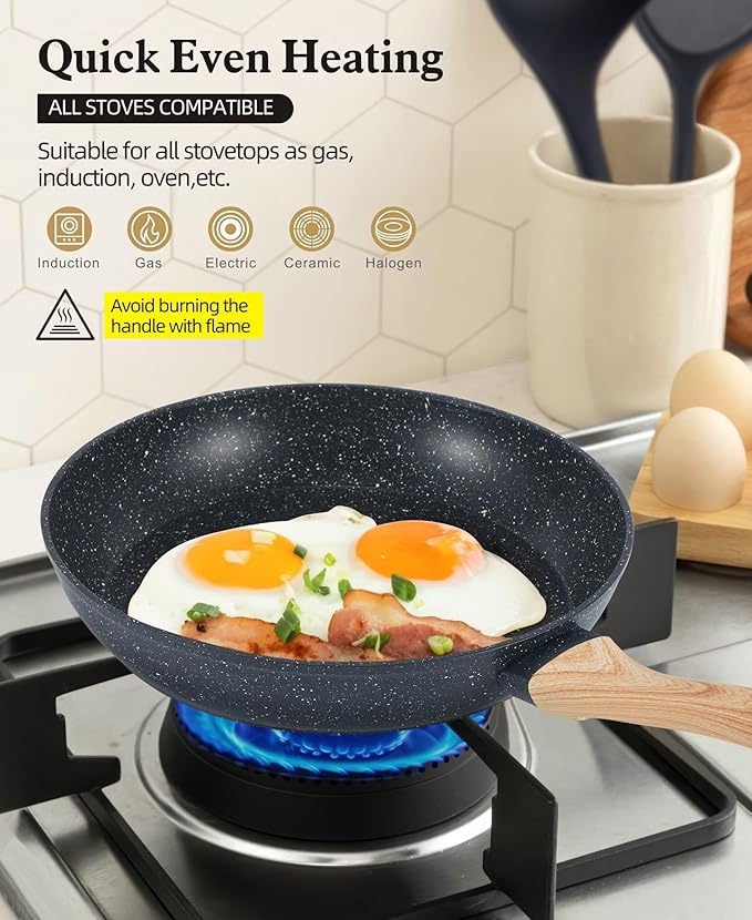 12-Piece Nonstick Ceramic Cookware Set, Healthy Non-Toxic Granite Pots and Pans Set, PFAS PFOA Free Kitchen Cookware with Silicone Spatula, Dishwasher Safe, Black