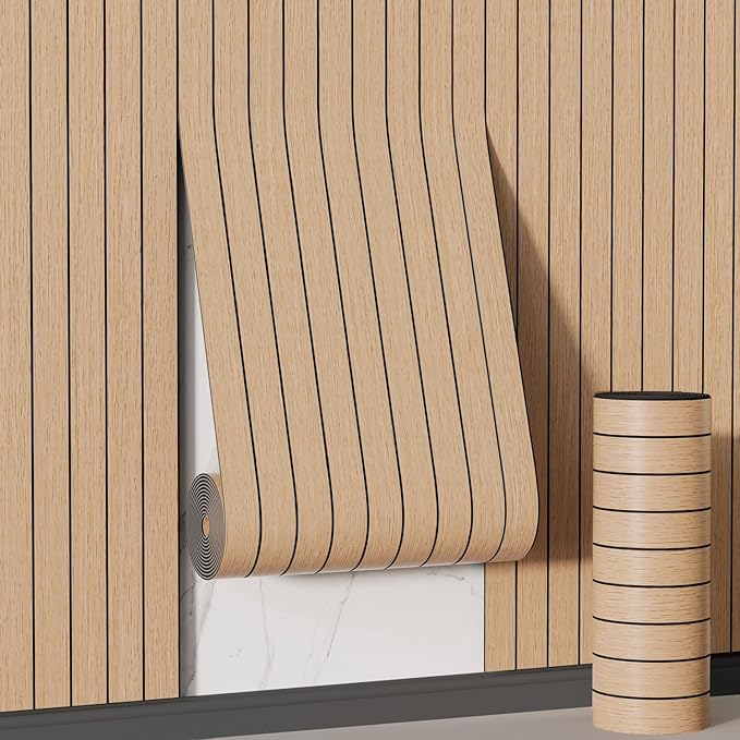 Arthome Peel and Stick Slat Wall Panels 15.7 "x240,Self-Adhesive PVC Wood Grain Wallpaper Panel,3D Thick Faux Soundproof Backsplash Accent Wall Tile for Walls & Furniture (Oak- Coverage 26 Sq.ft)