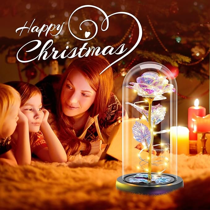 Otlonpe Preserved Forever Mothers Day Flower Gifts for Mom, Glass Light Up Rose Gifts for Women Grandma Girlfriend Wife Sister Her, Valentines Mothers Day Christmas Birthday Womens Gift (Colorful)