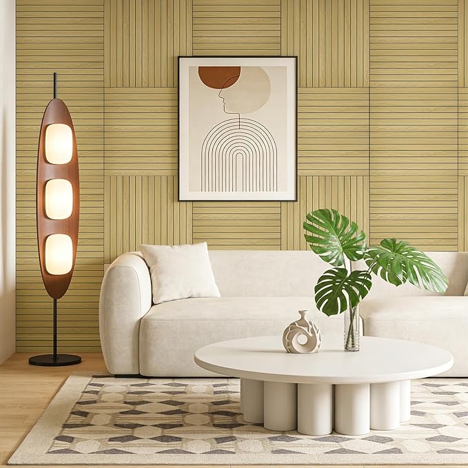 WADILE Peel and Stick Wood Slat Wall Panels 12"x24" Decorative PVC Wooden Panel Soundproof Self-Adhesive for Living Room Bedroom Accent Wall (Not Real Wood)– 10 Pack