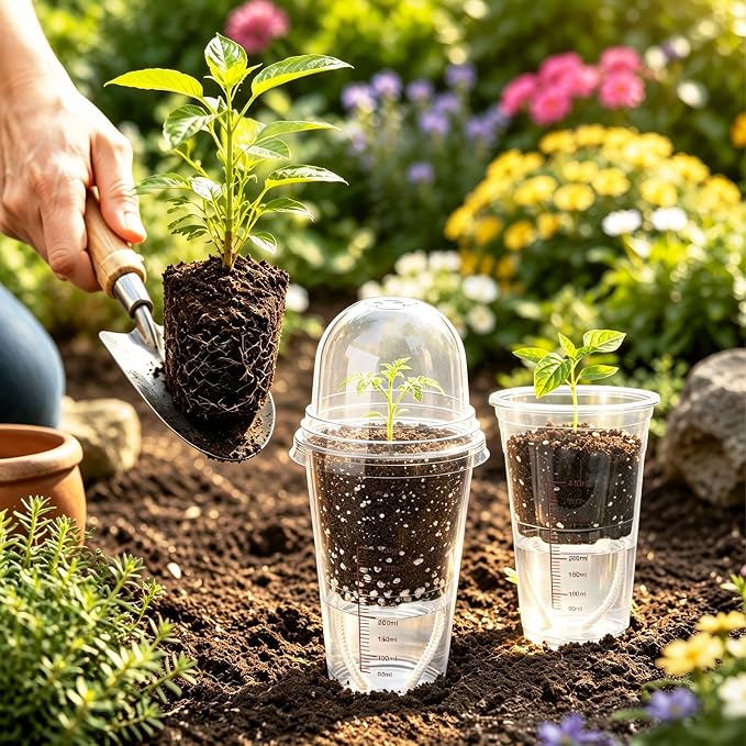 30 Pack 4" Self Watering Propagation Pots, Seed Starter Cups with Dome | Large Dual-Layer Clear Pots, Vent Dome, Self-Watering Reservoir, For Cuttings & Seedlings, 30 Plant Labels Included