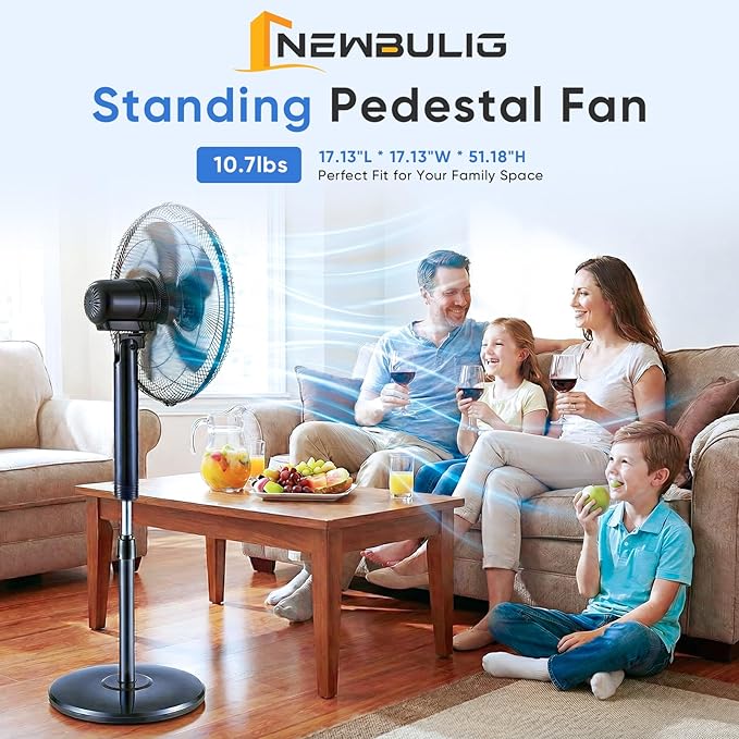 NEWBULIG 17" Pedestal Fans with Remote, Oscillating Standing Fan with 3 Speed & 3 Model, Quiet Timer Stand Up Fan for Indoor, Bedroom, Living Room, Adjustable Height & Tilt Head, Easy Assembly