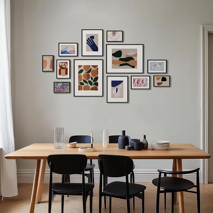 eletecpro Aluminum Gallery Wall Frame Set of 12 with Glass Cover, Black | Including 2Pcs 11x14, 2Pcs 8x10, 4Pcs 5x7, 4Pcs 4x6 Photo Frames, Multiple Sizes Picture Frames Collage Wall Decor, Tabletop