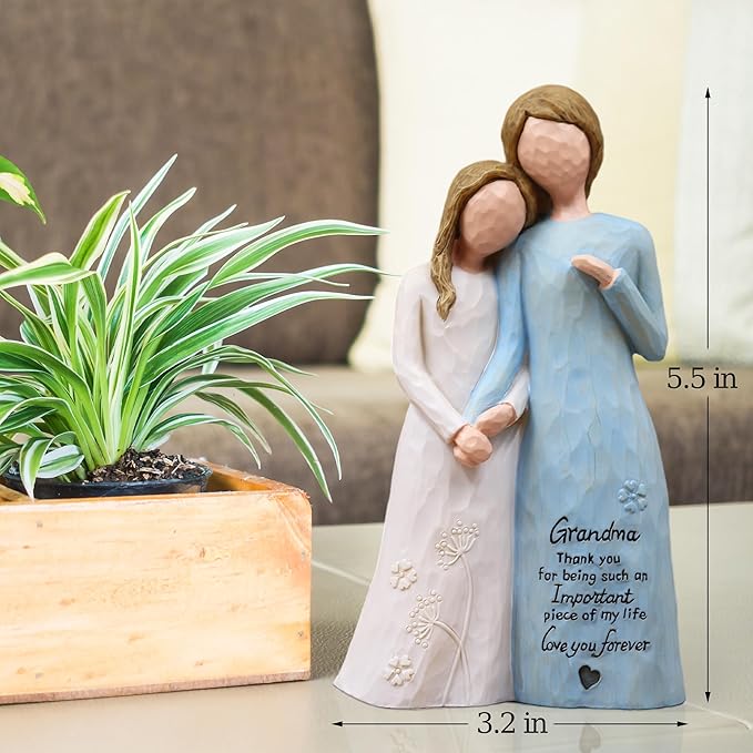 Grandma Birthday Gifts from Granddaughter, Great Grandma Gifts for Birthday Christmas Mothers Day, Grandmother Granddaughter Embrace Hand-Painted Resin Figurine(Blue)