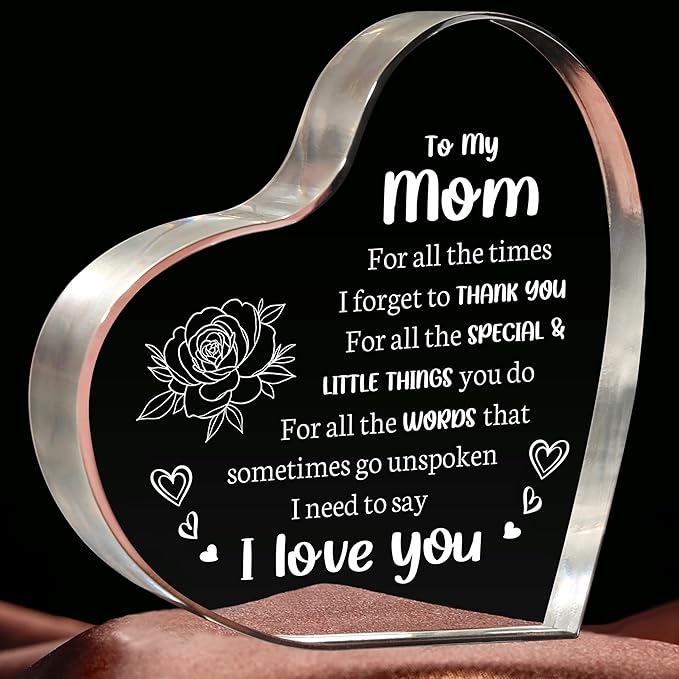 Mom Gifts for Mother's Day, I Love You Mom Acrylic Keepsake - Birthday Gifts for Moms from Daughter Son, Best Christmas Idea