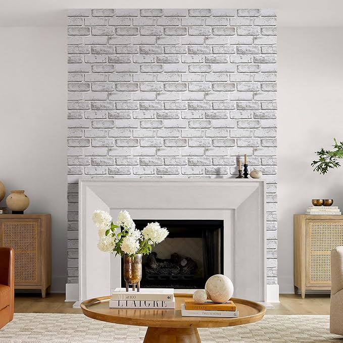 COMSTICKC 3D Faux Brick Wall Panel Peel and Stick, 10 Pcs of 12"X12", Small Size, Ultra-Light PVC Fake Brick Decorative Tiles Backsplash, Paintable, Not Real Brick (Whitewash -2)
