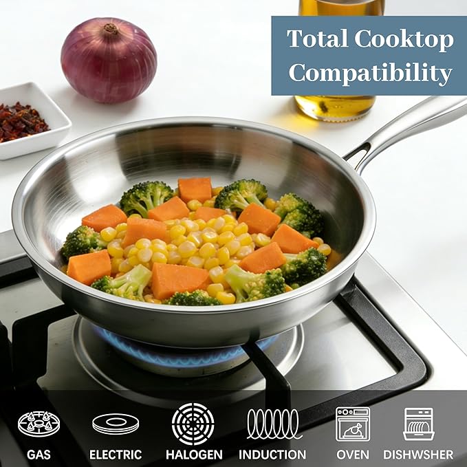 Stainless Steel Cookware Set - 10.26-Inch 3-Ply Heavy Duty Kitchen Set, Detachable Handle, Induction Compatible, Oven and Dishwasher Safe for All Cooktops
