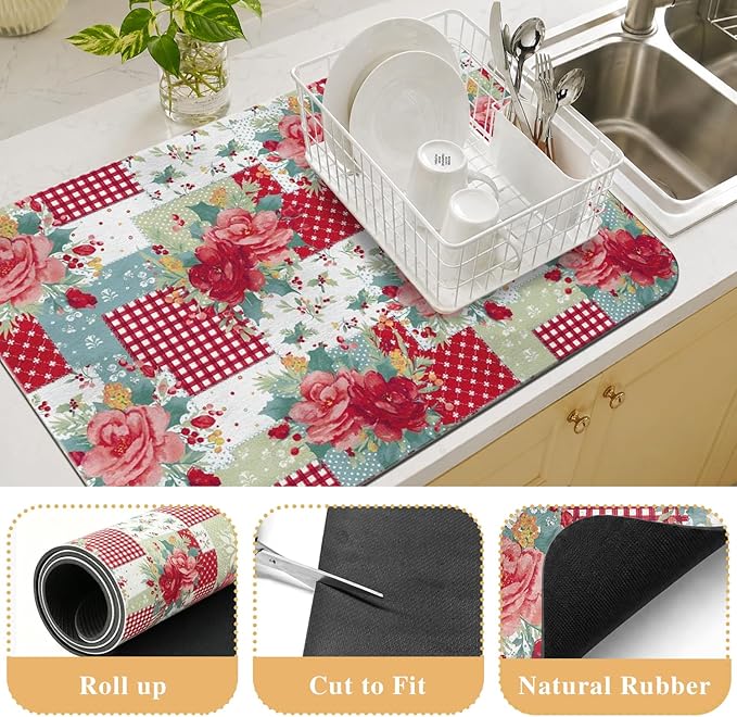 Kitchen Countertop Dish Drying Mat,Super Absorbent Coffee Bar Mat for Maker Espresso Machine, Anti-Slip Accessories for Kitchen Countertops 19x12 Inch