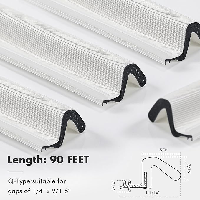 BBTO Weather Stripping Door Seal Exterior Weather Strip for Window V-Shaped Foam Kerf Garage Door Gap Blocker Soundproof Home Improvement Easy to Install(90 Feet,White)