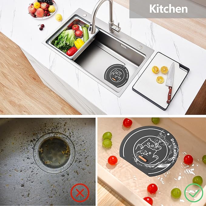 2-in-1 Shower Drain Hair Catcher & Bathtub Drain Cover, Odor-Proof Silicone Hair Stopper for Bathroom, Tub, Sink, Kitchen, Laundry - Prevents Clogs and Unpleasant Smells (1, Grey)