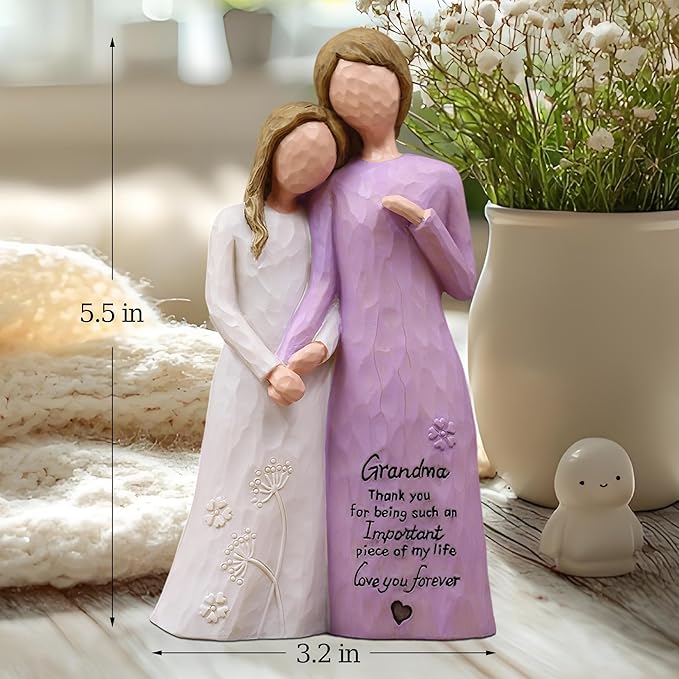 Grandma Birthday Gifts from Granddaughter, Great Grandma Gifts for Birthday Christmas Mothers Day, Grandmother Granddaughter Embrace Hand-Painted Resin Figurine(Purple)