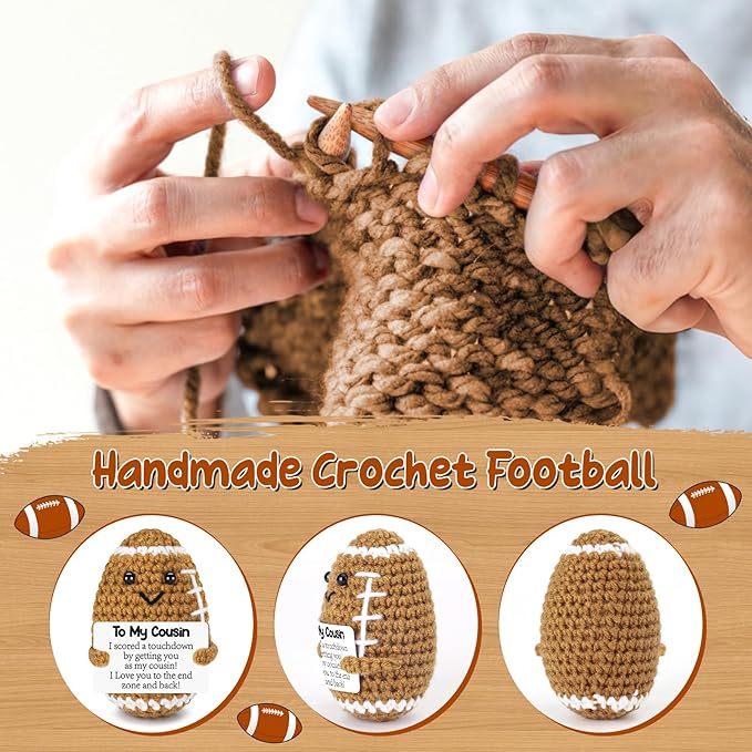 BiuNiuring Mini Funny Cousin Gifts from Sister Brother, Handmade Crochet Mini Football Cousin Birthday Gifts from Women, Cousin Present for Father's Day Cute Desk Decor