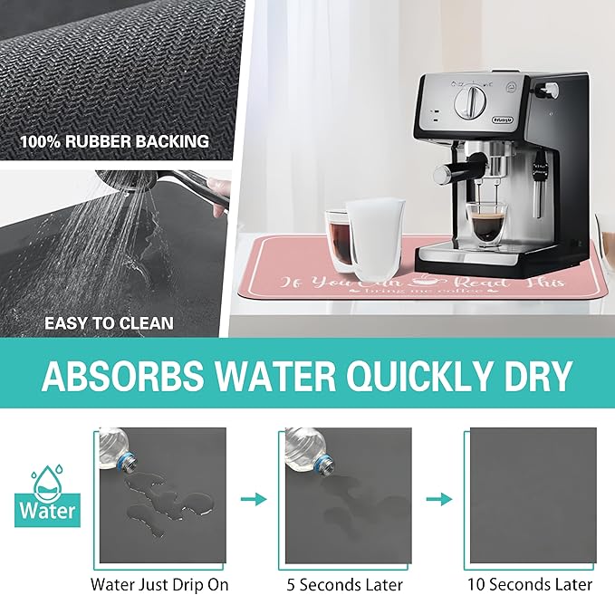 Coffee Bar Mat for Countertops 31.5inx17in,Absorbent Hide Stain Anti-Slip Cafe Bar Accessories Fit Under Coffee Machine Mat,Dish Drying mats for Kitchen