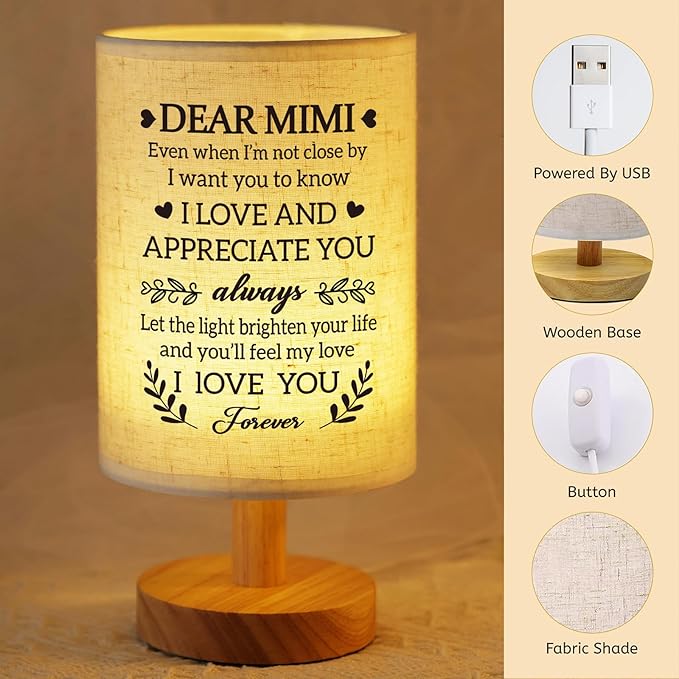 Mimi Mothers Day Gifts from Grandkids, Fabric Bedside Table Lamp Presents, Birthday Christmas Valentines Day Gifts for Mimi Grandma Grandmother
