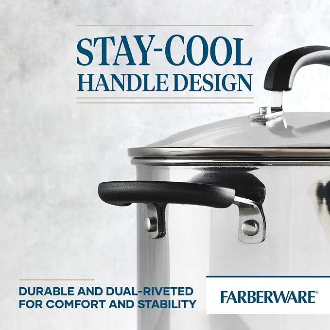 Farberware Brilliance Stainless Steel Stock Pot with Lid, 8 Quart