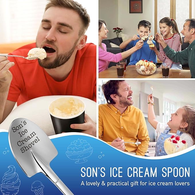Son Gifts Ice Cream Shovel Spoon Gift for Him Teens Boys Adult Son Easter Basket Essentials Easter Egg Stuffer Gift for Son's Birthday Fathers Day from Mom Dad