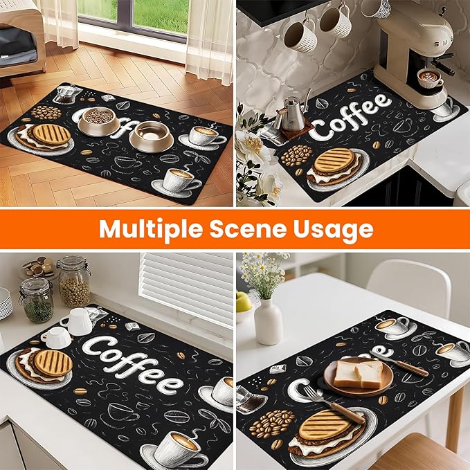 Coffee Mat 17"x32" - Extra Large Absorbent Non Slip Dish Drying Mat,Coffee Bar Accessories,Kitchen Counter Protector for Coffeemaker, Sink, Dining Decor