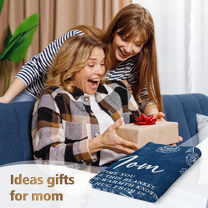 GiltGlimmer Gifts for Mom Mothers Day, Mom Birthday Gifts Blanket, Moms Gift for Women from Daughter Son, We Love You Present for Mother Mommy Christmas 80" x 60", Blue