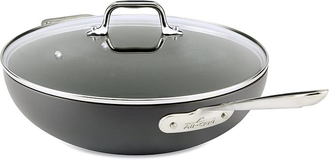 All-Clad HA1 Hard Anodized Nonstick Fry Pan 12 Inch Induction Pots and Pans, Cookware Black & HA1 Hard Anodized Nonstick Wok 12 Inch Induction Pots and Pans, Cookware Black