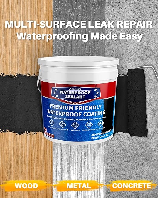 Polyurethane Waterproof Coating, 2 Gallon Waterproof Sealant Coating Black, Water-Based Polyurethane Sealant Leak Repair for Roofs, Foundations, Basements