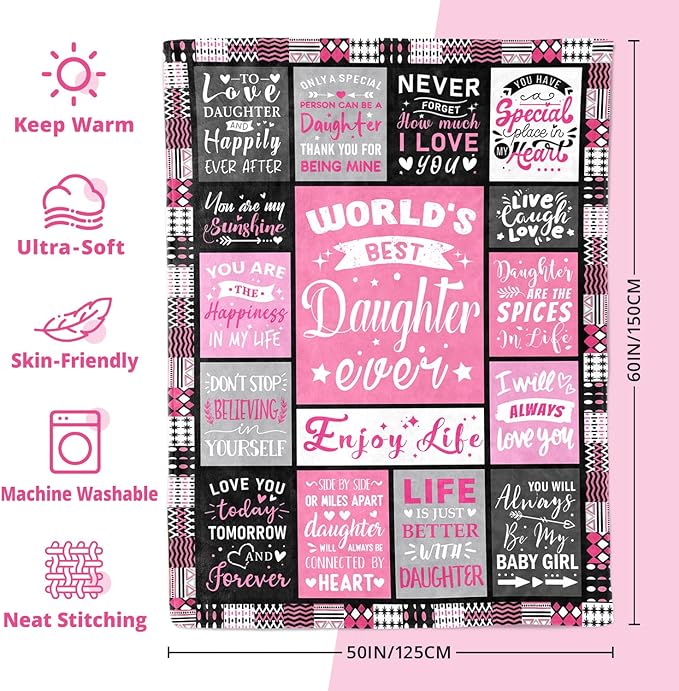 Daughter Mothers Day Birthday Gifts from Mom Dad - World's Best Daughter Ever Gifts - Teen Girl Gifts Trendy Stuff - Graduation Presents for Daughters Adult - Daughters Life Blanket 50"x60"