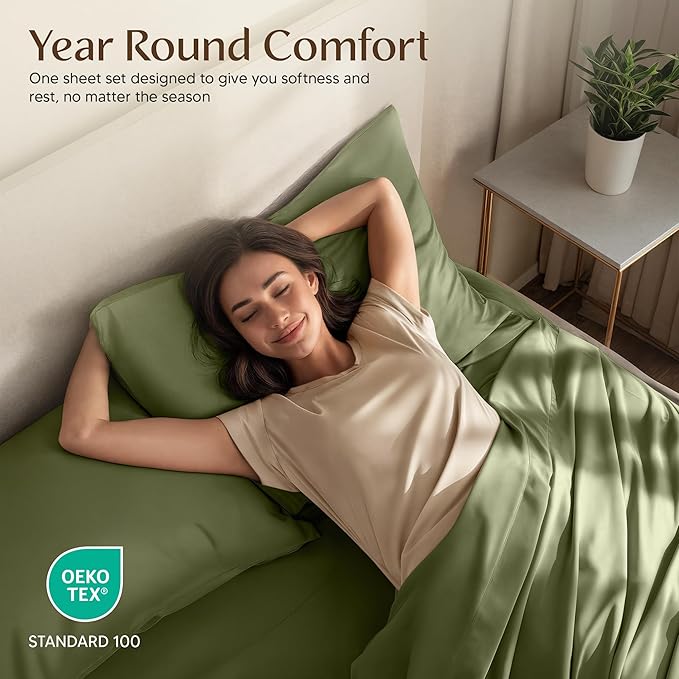 Utopia Bedding King Size Sheet Set – 4 Piece Bed Sheets, Soft and Breathable Microfiber, Includes 1 Fitted Sheet, 1 Flat Sheet and 2 Pillowcases – Oeko Tex (Olive)