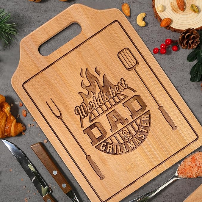 AceThrills Dad Gift for Dad Birthday Gift for Dads Gifts Who Wants Nothing from Daughter Son - Engraved Bamboo Cutting Board 13.78"L x 9.84"W x 0.4"Th