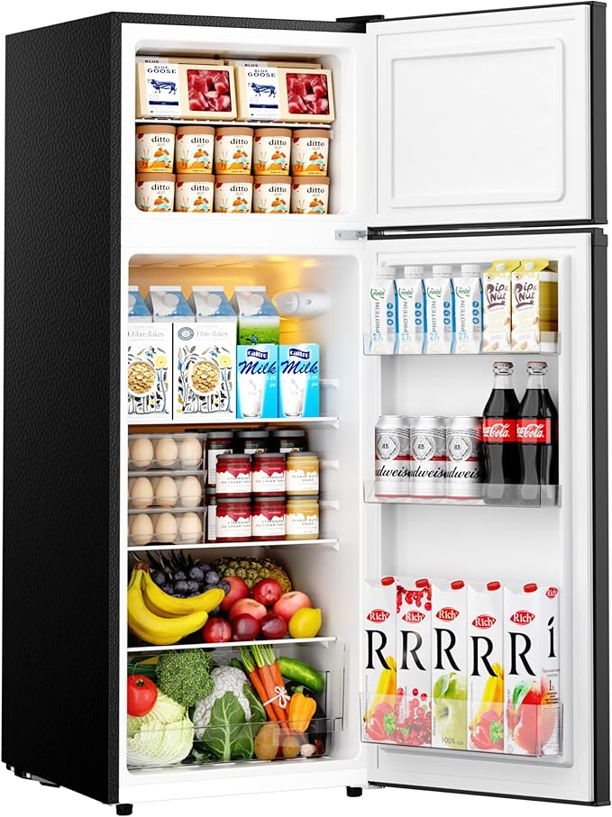 EUHOMY 7.4 Cu.Ft. Refrigerator with Freezer, 2 Door Fridge, Large Capacity, Adjustable Thermostat for Kitchen/Dorm/Apartment/Garage - Food Storage or Cooling Drinks, Black