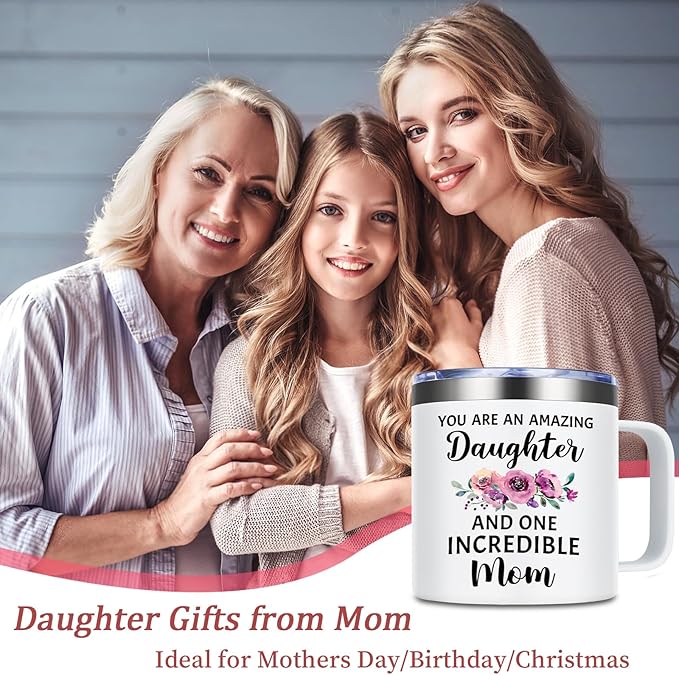 Lifecapido Daughter Gifts from Mom, 14oz Insulated Coffee Mug, Christmas Mothers Day Gifts for Daughter, Cream