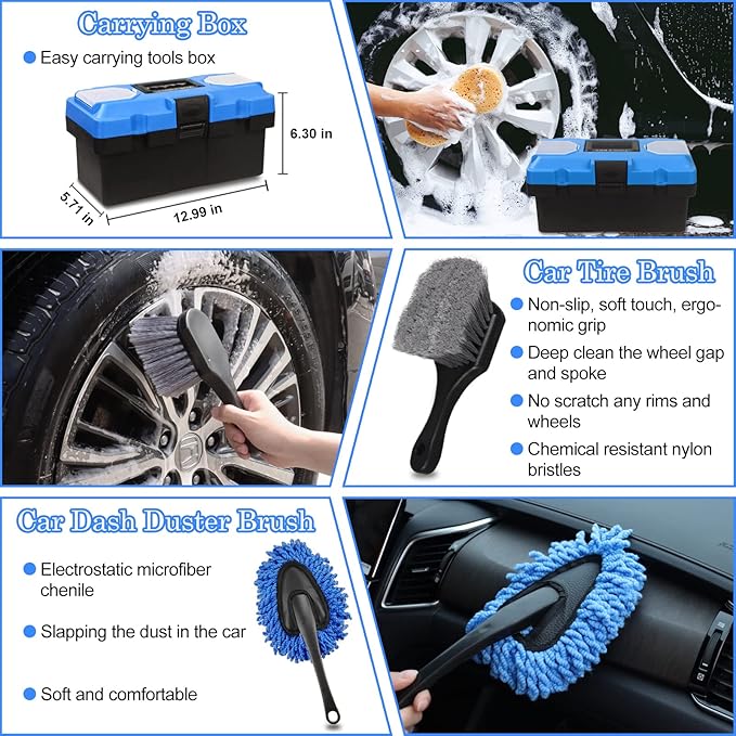 TTRCB 27Pcs Car Detailing Kit, Car Cleaning Kit, Car Detailing Brush Set, Drill Brush Set, Car Detailing Brushes, Car Wash Kit, Car Accessories, Car Cleaning Supplies for Interior, Exterior, Wheels