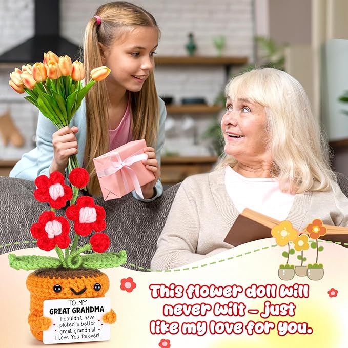 Agantree art Great Grandma for Great Grandma, Birthday Handmade Crochet Flower I Love You Home Desk Decoration Positive Cute Present