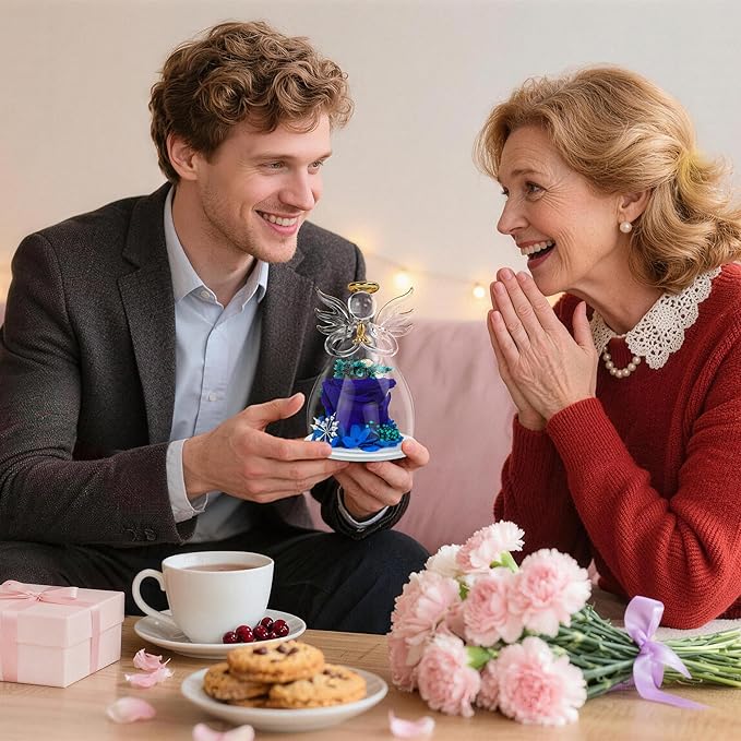 Mothers Day Mom Gifts for Mom,Fresh Flowers for Delivery,Birthday Gifts for Women Her,Preserved Flowers in Angel Figurines,Angel Gifts for Moms Mothers Day Grandma Wife Sister Valentines,Blue