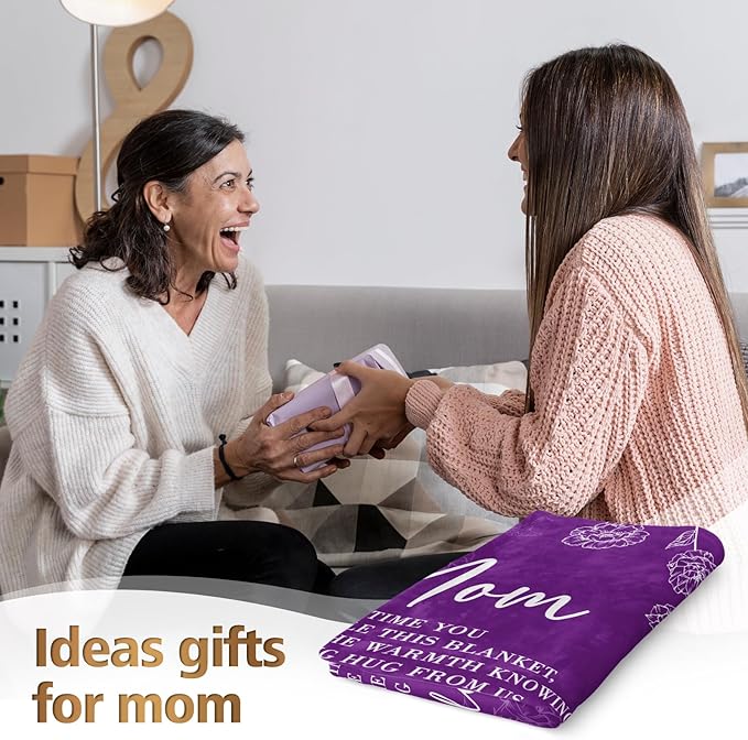 GiltGlimmer Gifts for Mom Mothers Day, Mom Birthday Gifts Blanket, Moms Gift for Women from Daughter Son, We Love You Present for Mother Mommy Christmas 60" x 50", Purple