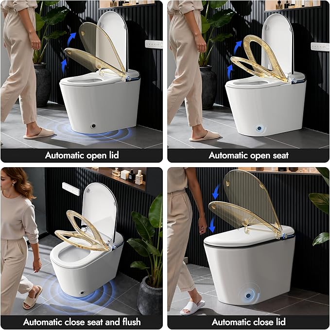 Elongated Smart Toilet with Bidet, Tankless Toilet with Auto Powerful Flush,Auto Open/Close, One Piece Toilet with Heated Seat, Warm Wash & Dryer, Built-in Aroma System,Japanese Toilets