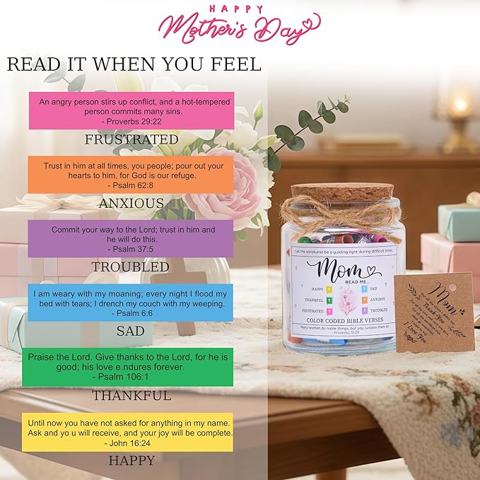 SOLMAY Mothers Day Gifts for Mom — Bible Verse Jar Scripture Jar with Read Me When Christian Affirmation Cards, Religious Birthday Gifts for Mom Women Wife Grandma from Son