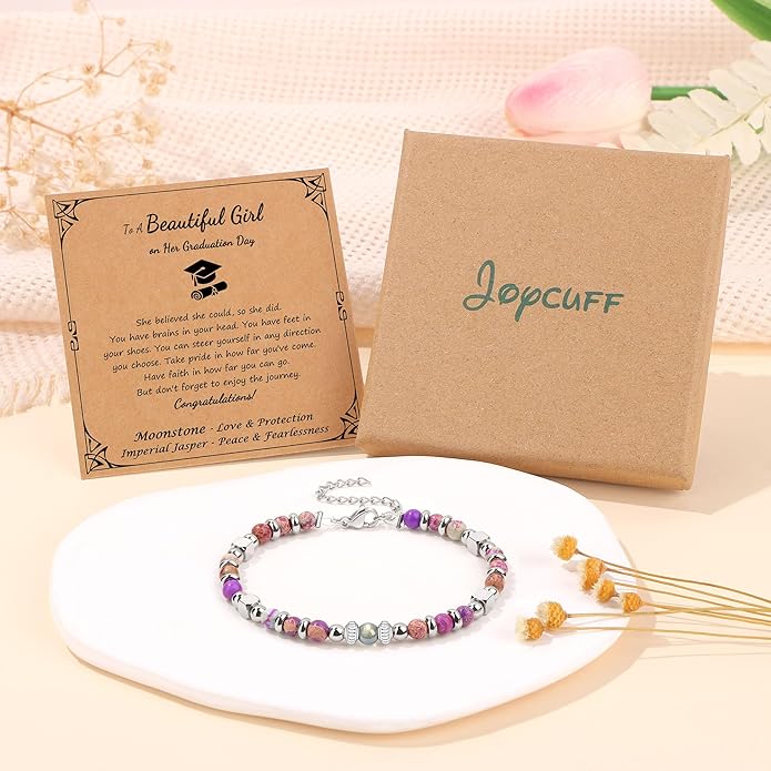 JoycuFF 𝗚𝗶𝗳𝘁𝘀 𝗳𝗼𝗿 𝗪𝗼𝗺𝗲𝗻 𝗠𝗼𝗼𝗻𝘀𝘁𝗼𝗻𝗲 𝗕𝗿𝗮𝗰𝗲𝗹𝗲𝘁 Amazonite Colorful Imperial Jasper Stainless Steel Beads Bracelets, Mothers Day Birthday Christmas Valentines Graduation Gifts