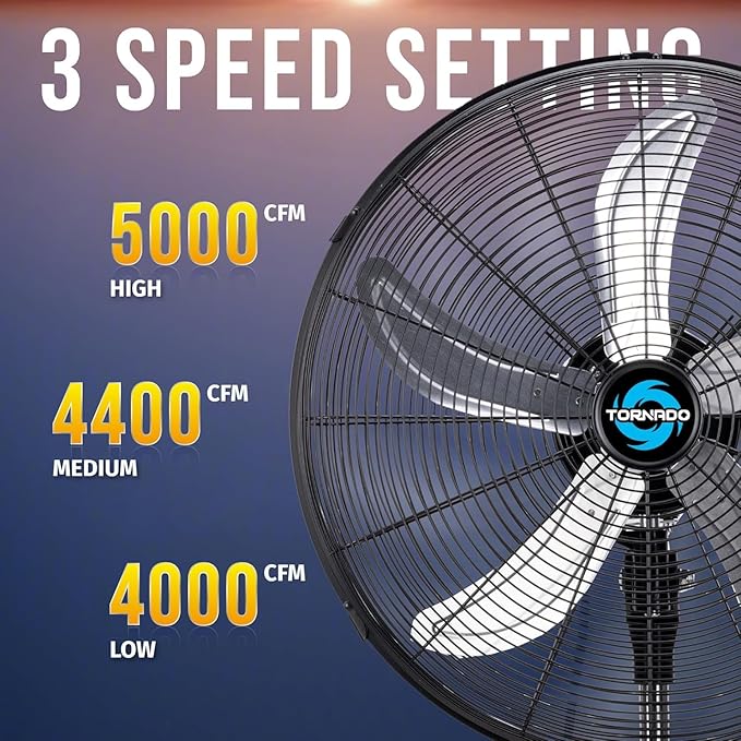 Tornado 20 Inch High Velocity Oscillating Pedestal Fan, 3-Speed, 5000 CFM, Commercial & Industrial, UL Listed, 1/6 HP Motor, 6.6 FT Power Cord