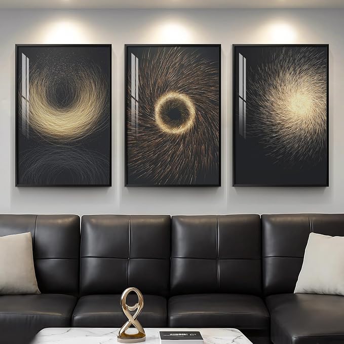 Large Framed Black and Gold Modern Luxury Wall Art for Living Room, 3 Piece Contemporary Bright Art Prints Paintings Artwork for Walls, Pictures for Bedroom Dining Room Entryway Wall Decor 24x36 In
