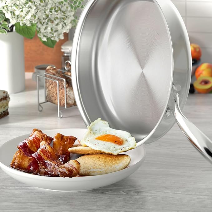 12 Piece Stainless Steel Pots and Pans Set, Tri-Ply Clad Cookware Set, Professional Induction Cookware Sets with Glass Lids, Oven & Dishwasher Safe, Non Toxic Silver Kitchen Sets (12, Silver)