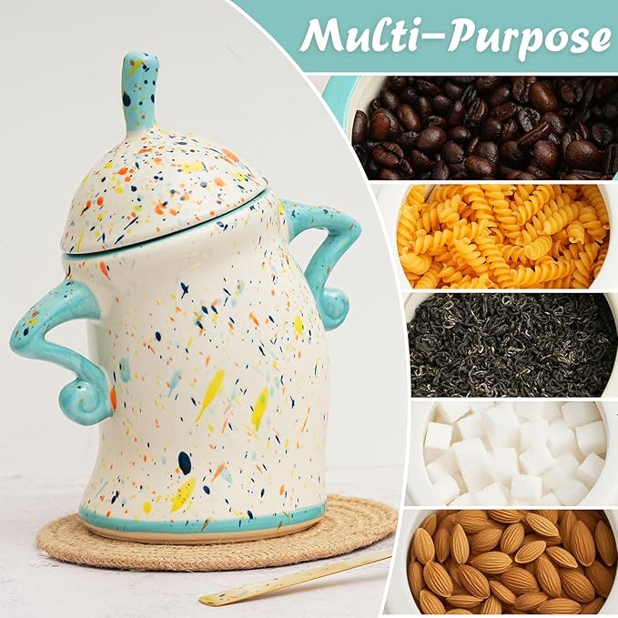 Canister With Attitude - Airtight Ceramic Kitchen Storage with Hands on Hips Design, Ideal for Flour, Sugar, Coffee, Tea & Beans, Sealed & Leak Proof (Black and white)