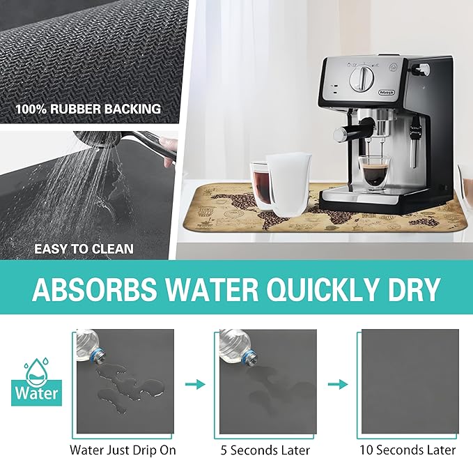 Fun Coffee Mat 19inx12in,Coffee Bar Mat for Countertops,Absorbent Hide Stain Anti-Slip Coffee Bar Accessories Fit Under Coffee Machine Mat,dish Drying Mats for Kitchen
