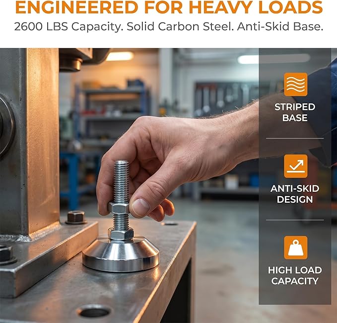 Machine Leveling feet, Heavy Duty Leveler Leg 2.36" Dia. Base, Leg Leveler M12 Thread, 2600 Lb Capacity,Capacity for Workbench, Machine, Cabinet (D60xM12x50,2 Pack, Silvery)